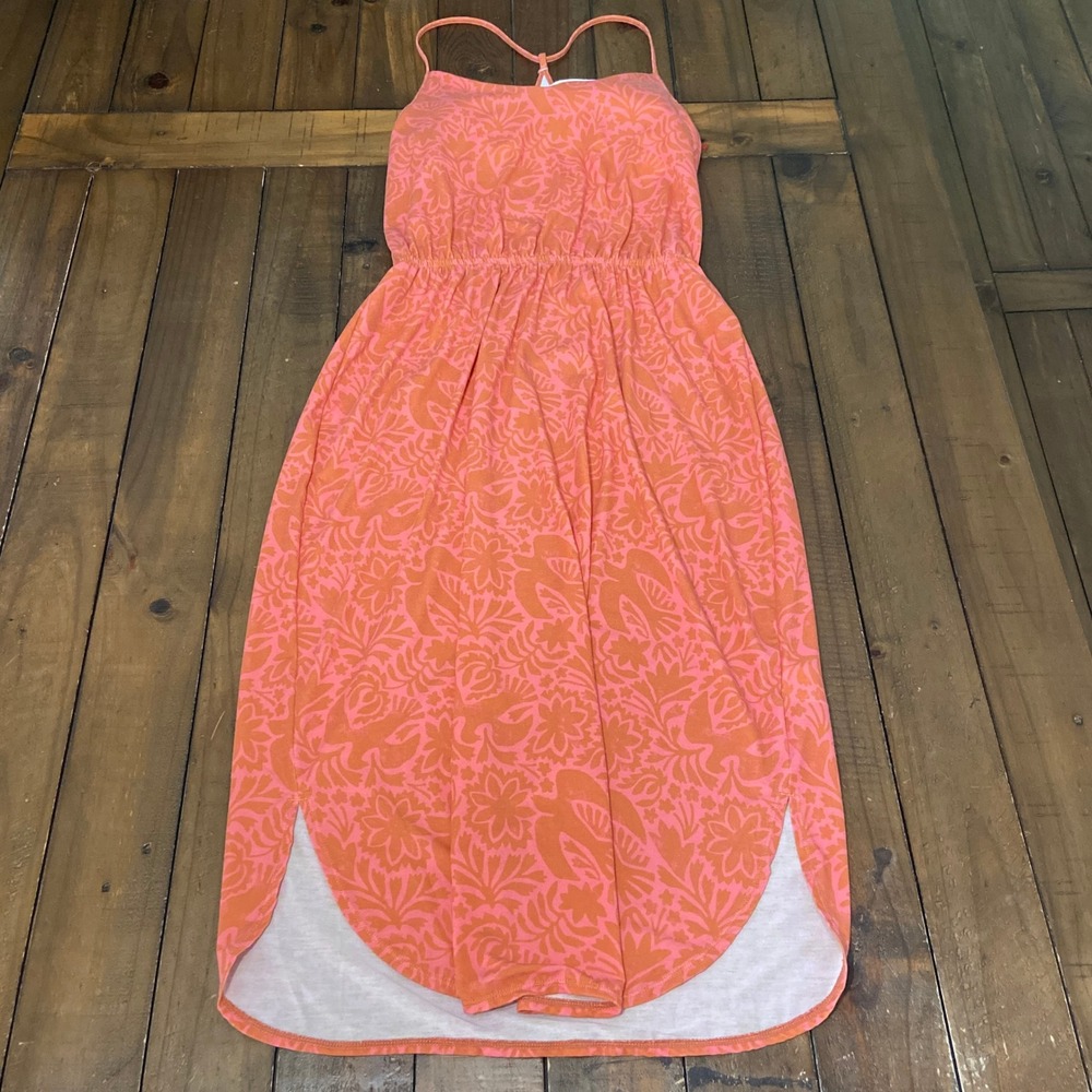 Prana Quinn Midi Dress Pink Orange Floral Racerback Shelf Bra Small